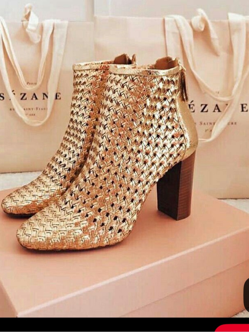 Sezane Metallic Gold Woven Ankle Boots